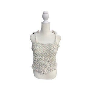 Handmade Crochet White Speckled Tank (NWT)